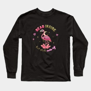 Dead Inside but still Cute AF Skeleton Flamingo w/ Moon & Crystals Long Sleeve T-Shirt